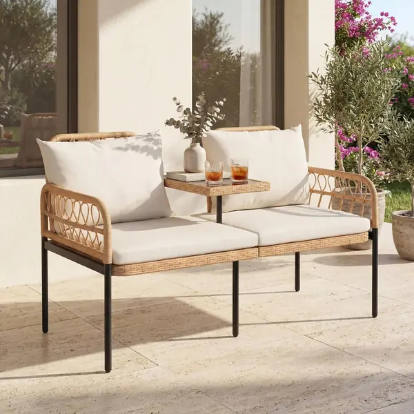 2-Sitzer Gartenbank mit integriertem Glastisch
