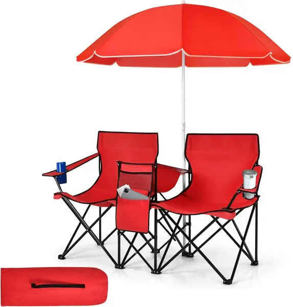 2er Partner Campingstuhl mit Sonnenschirm