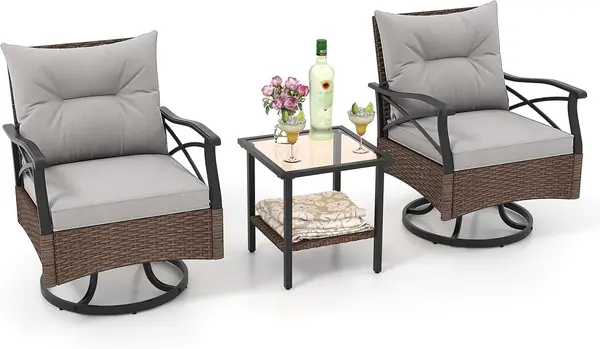 3-teiliges Terrassenmöbel-Set – 360° Schaukel-Gartenmöbel