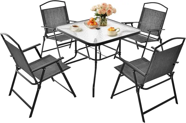 5 TLG. Gartenmöbel Set 4 Klappstühle & 1 Glastisch