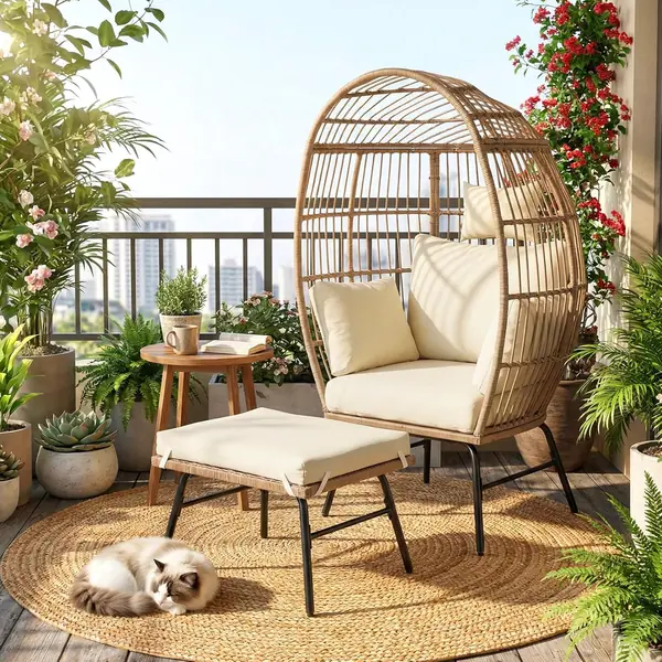 Gartensessel mit Hocker – abnehmbare Bezüge, Pool