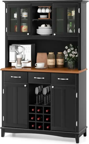 Küchenschrank Buffetschrank mit Weinregal – 5 cm (Schwarz)