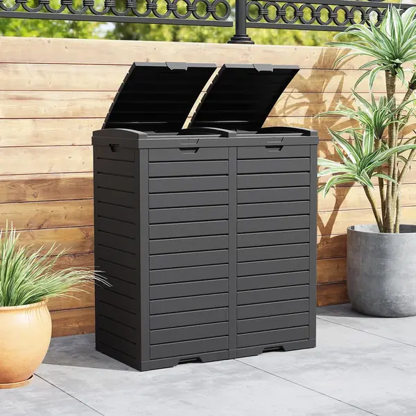 Mülleimer 2 Fächer Outdoor – Mülltonne Abfalltonne Garten